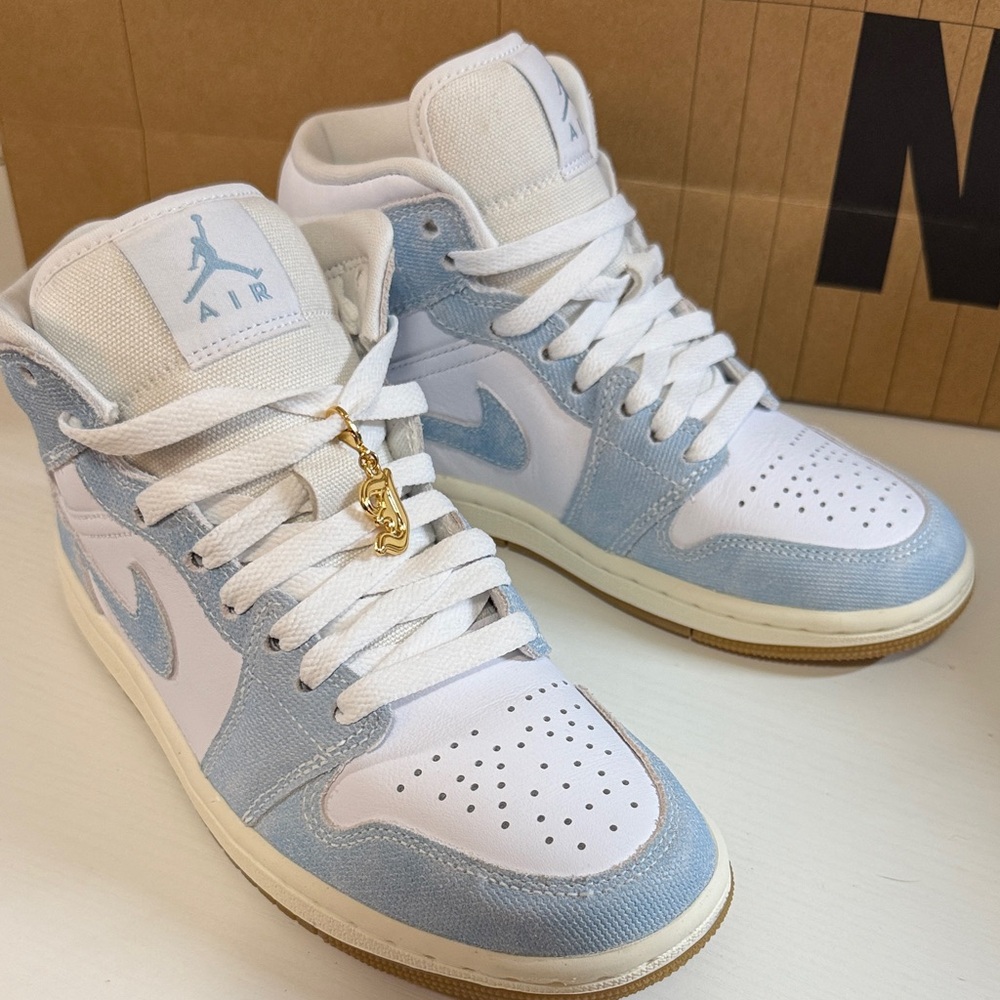 Jordan Light Blue denim and White High-Tops